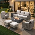 thumbnail image 1 of Patiobula Outdoor Oversized Patio Furniture Set with Fire Pit Table, All-Weather Wicker Sectional Swivel Rocker Chairs Sets,Luxury 7-Seat Conversation Set for Porch, Balcony, Deck, Gray/Beige, 1 of 12