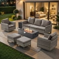 thumbnail image 1 of Patiobula Outdoor Oversized Patio Furniture Set with Fire Pit Table, All-Weather Wicker Sectional Swivel Rocker Chairs Sets,Luxury 7-Seat Conversation Set for Porch, Balcony, Deck, Gray/Gray, 1 of 12