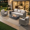 thumbnail image 1 of Patiobula Outdoor Oversized Patio Furniture Set with Fire Pit Table, All-Weather Wicker Sectional Swivel Rocker Chairs Sets,Luxury Conversation Set for Porch, Balcony, Deck, Gray/Beige, 1 of 12