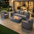 thumbnail image 1 of Patiobula Outdoor Oversized Patio Furniture Set with Fire Pit Table, All-Weather Wicker Sectional Swivel Rocker Chairs Sets,Luxury Conversation Set for Porch, Balcony, Deck, Brown/Gray, 1 of 12