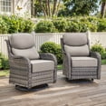thumbnail image 1 of Patiobula Outdoor Patio High Back Swivel Glider Chair Set of 2,All-Weather Rattan Swivel Rocking Lounge Chair with 6-Inch Thick Removable Cushions for Patio Porch Pool,Gray/Beige, 1 of 9