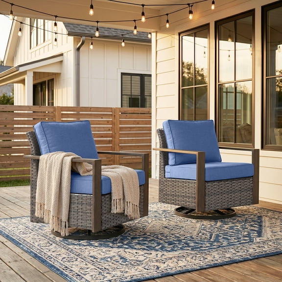 Patiobula Outdoor Patio Swivel Glider Chair Set of 2, All Weather Wicker Swivel Rocker Deep Seat Furniture Set for Porch Balcony Garden Deck Yard