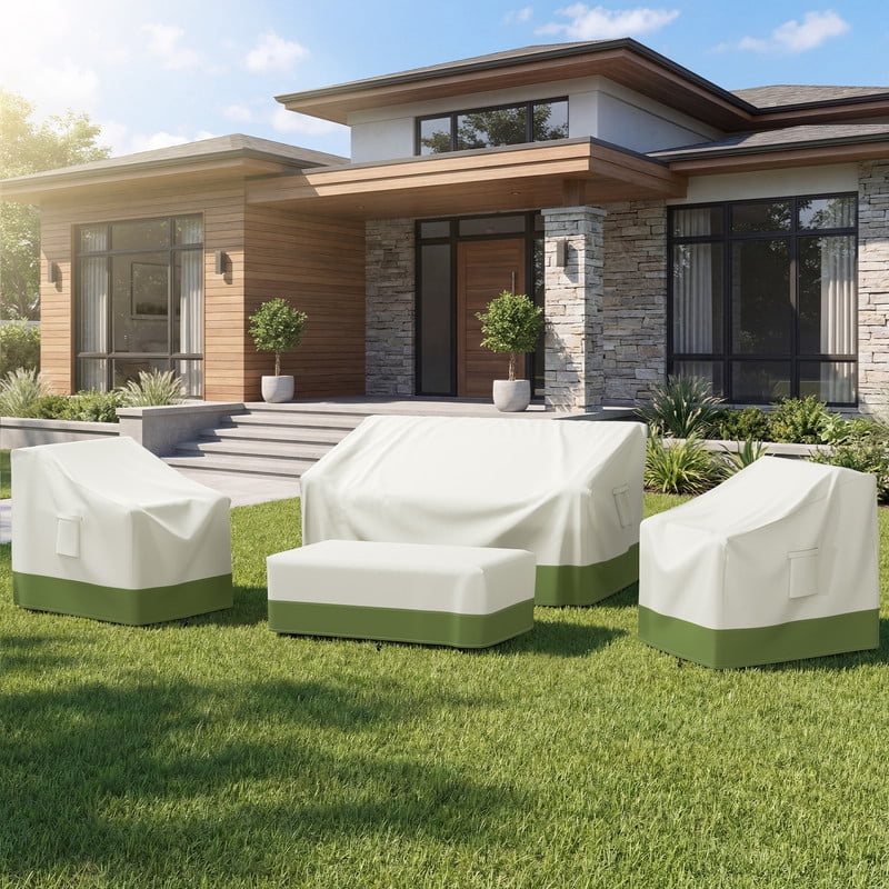 Patiobula Patio Furniture Covers, 4 Piece Outdoor Furniture Covers Waterproof, 600D Heavy Duty Tear-Resistant Patio Chair Covers with Windproof Buckle Strap and Adjustable Drawstring, Green