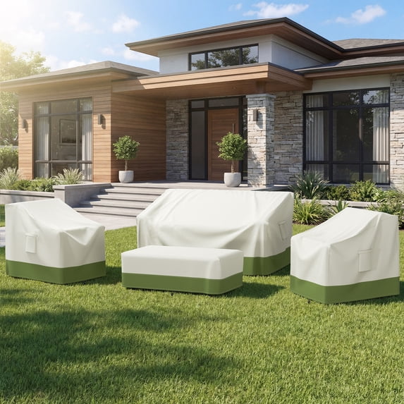 Patiobula Patio Furniture Covers, 4 Piece Outdoor Furniture Covers Waterproof, 600D Heavy Duty Tear-Resistant Patio Chair Covers with Windproof Buckle Strap and Adjustable Drawstring, Green