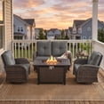 thumbnail image 1 of Patiobula Patio Furniture Set with Propane Fire Pit Table, 5 Pieces Outdoor Sectional Couch, Brown Wicker Rattan Conversation Loveseat Glider with Swivel Chair for Garden Backyard Deck, Gray, 1 of 15