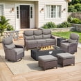 thumbnail image 1 of Patiobula Patio High-Back Furniture Set with Fire Pit Table, Outdoor Luxury Oversized Sectional Swivel Rocker Chairs Sets, Wicker 7-Seat Conversation Set for Porch, Balcony, Deck, Brown/Gray, 1 of 11
