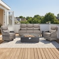 thumbnail image 1 of Patiobula Patio High-Back Furniture Set with Fire Pit Table, Outdoor Luxury Oversized Sectional Swivel Rocker Chairs Sets, Wicker Conversation Set for Porch, Balcony, Deck, Gray/Gray, 1 of 12