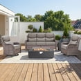 thumbnail image 1 of Patiobula Patio High-Back Furniture Set with Fire Pit Table, Outdoor Luxury Oversized Sectional Swivel Rocker Chairs Sets, Wicker Conversation Set for Porch, Balcony, Deck, Brown/Gray, 1 of 11