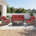 thumbnail image 1 of Patiobula Patio High-Back Furniture Set with Fire Pit Table, Outdoor Sectional Swivel Rocker Chairs Sets with Luxury 6-Inch Cushions, Wicker Conversation Set for Porch, Balcony, Deck, Brown/Red, 1 of 12