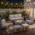 thumbnail image 1 of Patiobula Patio Luxury Oversized Furniture Set with Fire Pit Table, Outdoor All-Weather Sectional Swivel Rocker Chairs Sets, Wicker 7-Seat Conversation Set for Porch, Balcony, Deck, Brown/Gray, 1 of 12