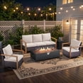 thumbnail image 1 of Patiobula Patio Luxury Oversized Furniture Set with Fire Pit Table, Outdoor All-Weather Sectional Swivel Rocker Chairs Sets, Wicker Conversation Set for Porch, Balcony, Deck, Brown/Beige, 1 of 12