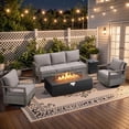 thumbnail image 1 of Patiobula Patio Luxury Oversized Furniture Set with Fire Pit Table, Outdoor All-Weather Sectional Swivel Rocker Chairs Sets, Wicker Conversation Set for Porch, Balcony, Deck, Gray/Gray, 1 of 12