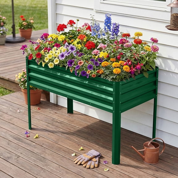 Patiobula Raised Garden Bed with Legs, 48x24x30in Metal Elevated Garden Planter Box for Herbs Flowers Vegetables - Green