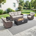 thumbnail image 1 of Patiobula Wicker Patio Furniture Set with Fire Pit Table, Outdoor Luxury High-Back Sectional Swivel Rocker Chairs Sets, Oversized Conversation Set for Porch, Balcony, Deck, Brown/Beige, 1 of 12