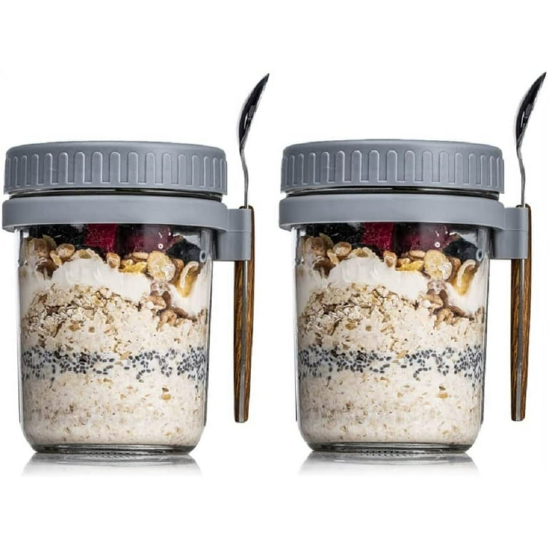 Overnight Oats Containers With Lid And Spoon Set Of 2, 10 Oz Large Airtight  Capacity Overnight Oats Jars With Measurement Marks, Reusable On The Go Cu