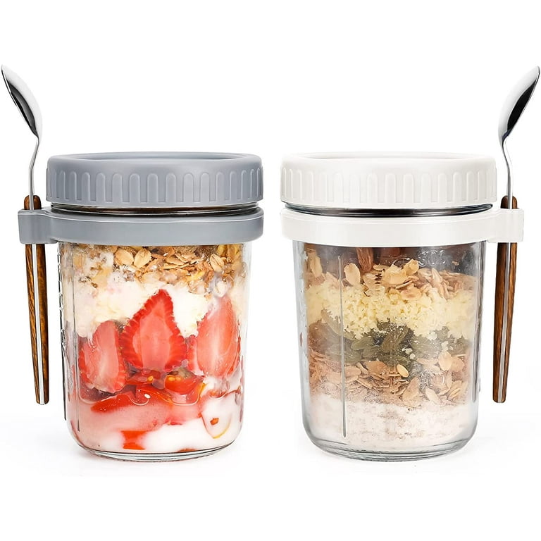 Patiofeel Overnight Oats Jars， Overnight Oats Container with Lid and Spoon，  10 oz Cereal， Milk， Vegetable and fruit Salad Storage Container with