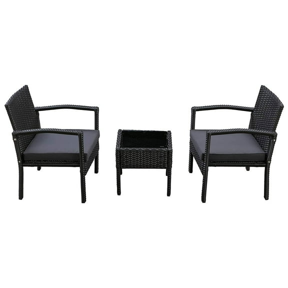 Patioflare Melody 3 Piece Black Wicker Outdoor Patio Chat Set with Cushions