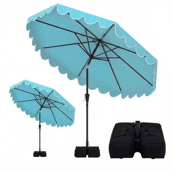 Patiojoy 10 FT Patio Umbrella with Weighted Base Included Outdoor Market Umbrella with Push Button Tilt & Crank Turquoise