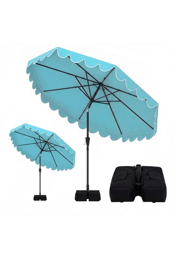 Patiojoy 10 FT Patio Umbrella with Weighted Base Included Outdoor Market Umbrella with Push Button Tilt & Crank Turquoise