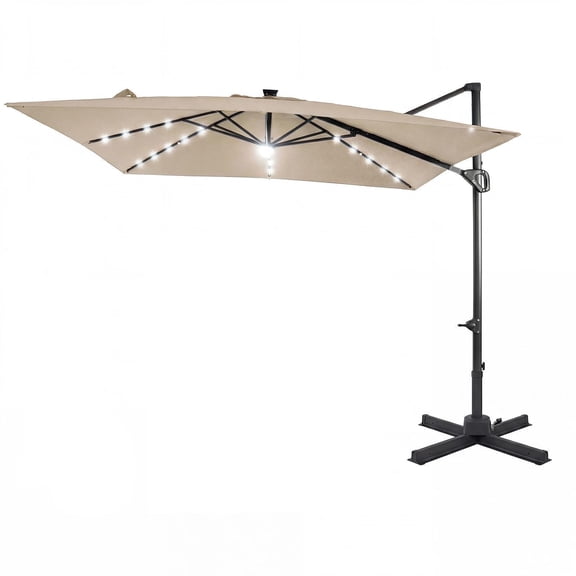 Patiojoy 10 FT Square Cantilever Patio Umbrella with Solar LED Lighting Beige