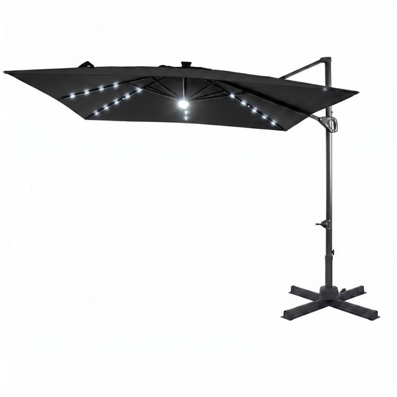 Patiojoy 10 FT Square Cantilever Patio Umbrella with Solar LED Lighting Gray