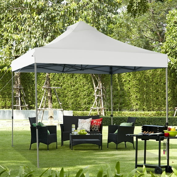 Patiojoy 10' x 10' Pop Up Canopy Tent Easy Set-up Outdoor Tent Commercial Instant Shelter w/ 3 Adjustable Heights White