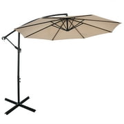 Patiojoy 10FT Patio Offset Umbrella 8 Ribs Cantilever Umbrella w/Crank for Poolside Yard Lawn Garden Beige