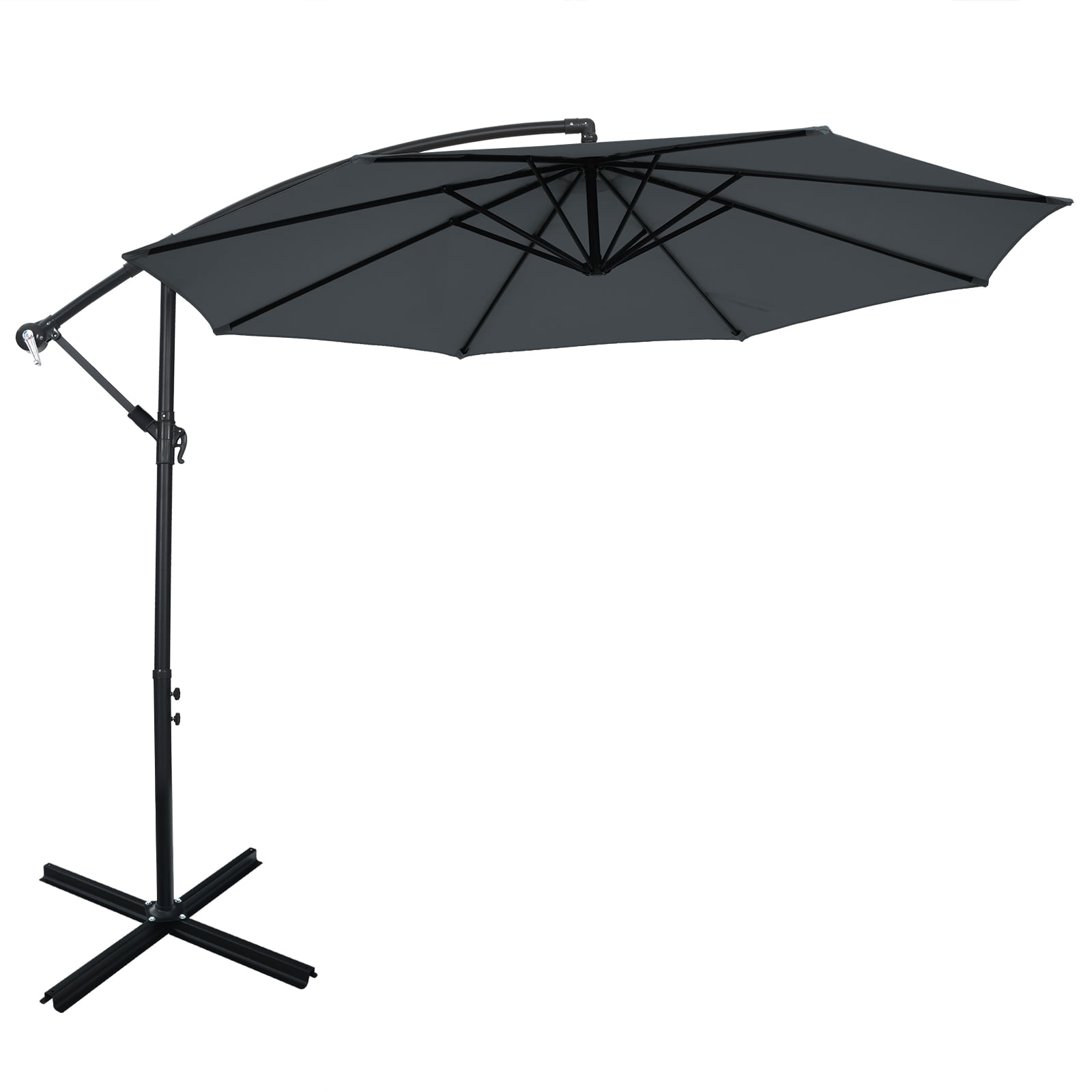 Patiojoy 10FT Patio Offset Umbrella 8 Ribs Cantilever Umbrella w/Crank for Poolside Yard Lawn Garden Gray
