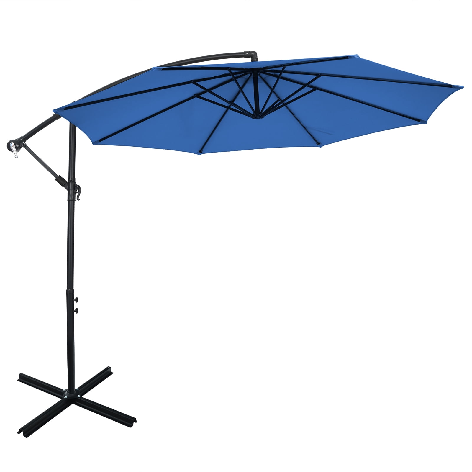 Patiojoy 10FT Patio Offset Umbrella 8 Ribs Cantilever Umbrella w/Crank for Poolside Yard Lawn Garden Navy