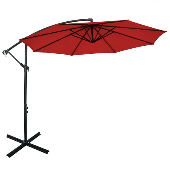 Patiojoy 10FT Patio Offset Umbrella 8 Ribs Cantilever Umbrella w/Crank for Poolside Yard Lawn Garden Red