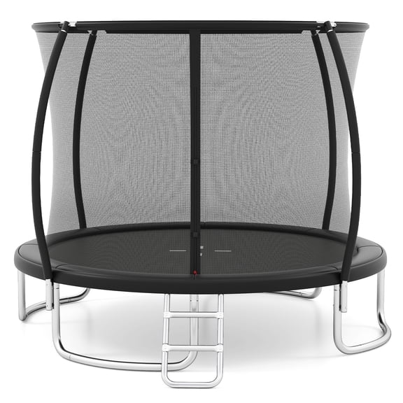 Patiojoy 10FT Trampoline Outdoor Backyard Trampoline w/Safety Enclosure Net & Ladder for Kids & Adults Black