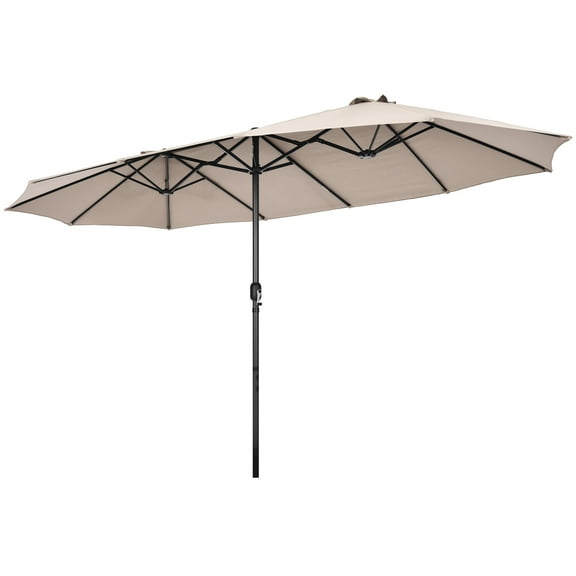 Patiojoy 15FT Double-Sided Twin Patio Umbrella Extra-Large Market Umbrella for Outdoor Beige
