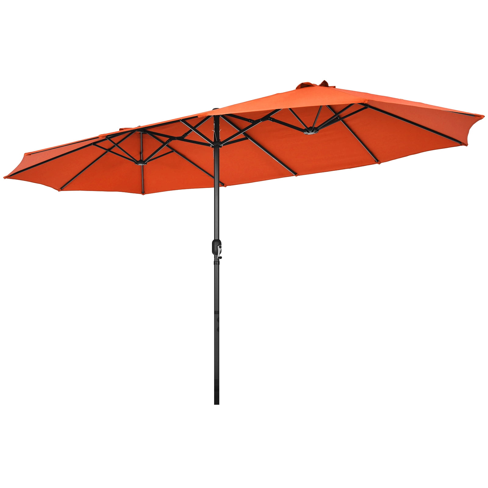 15ft Orange Double-Sided Steel Patio Umbrella with Hand Crank