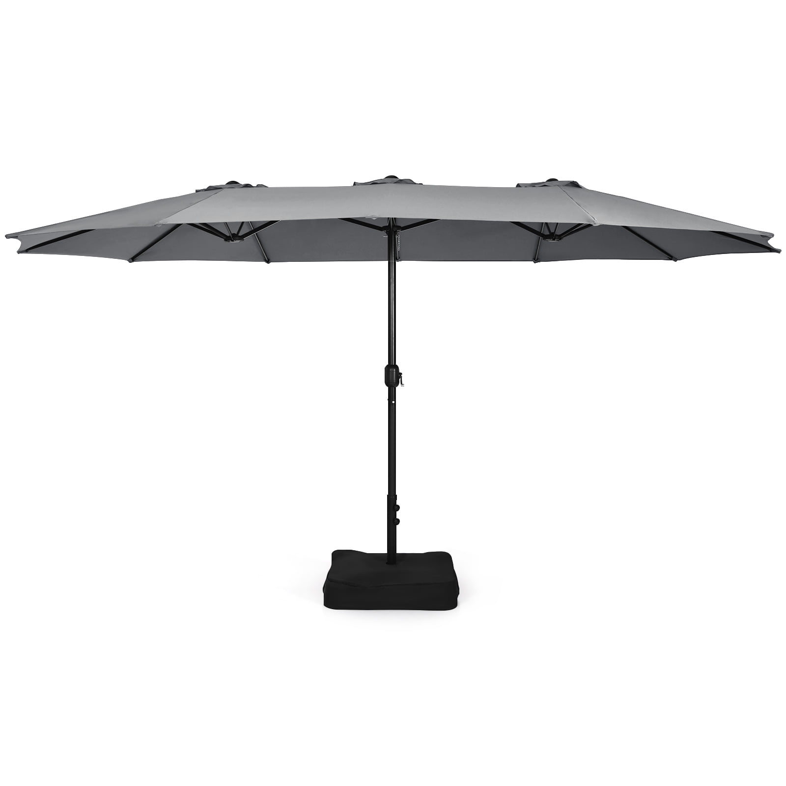 Patiojoy 15FT Double-Sided Twin Patio Umbrella with Base Extra-Large Market Umbrella for Outdoor Gray