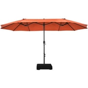 Patiojoy 15FT Double-Sided Twin Patio Umbrella with Base Extra-Large Market Umbrella for Outdoor Orange