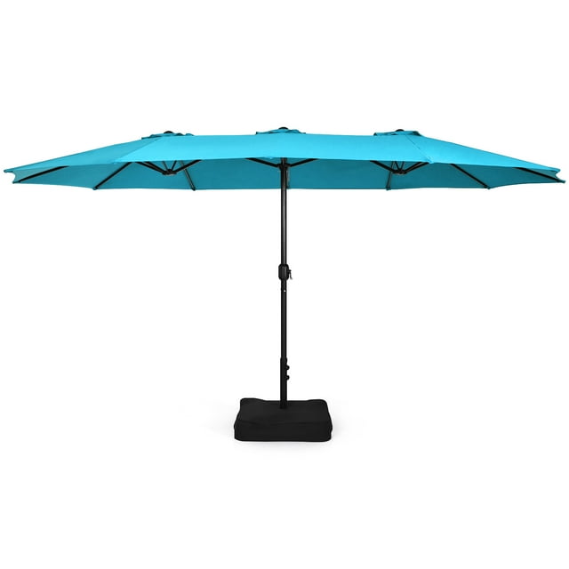 Patiojoy 15FT DoubleSided Twin Patio Umbrella with Base ExtraLarge Market Umbrella for Outdoor
