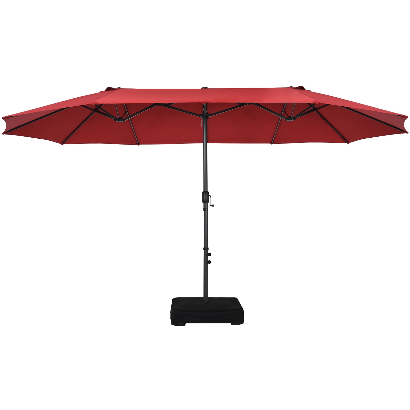 Patiojoy 15FT Double-Sided Twin Patio Umbrella with Base Extra-Large Market Umbrella for Outdoor Red