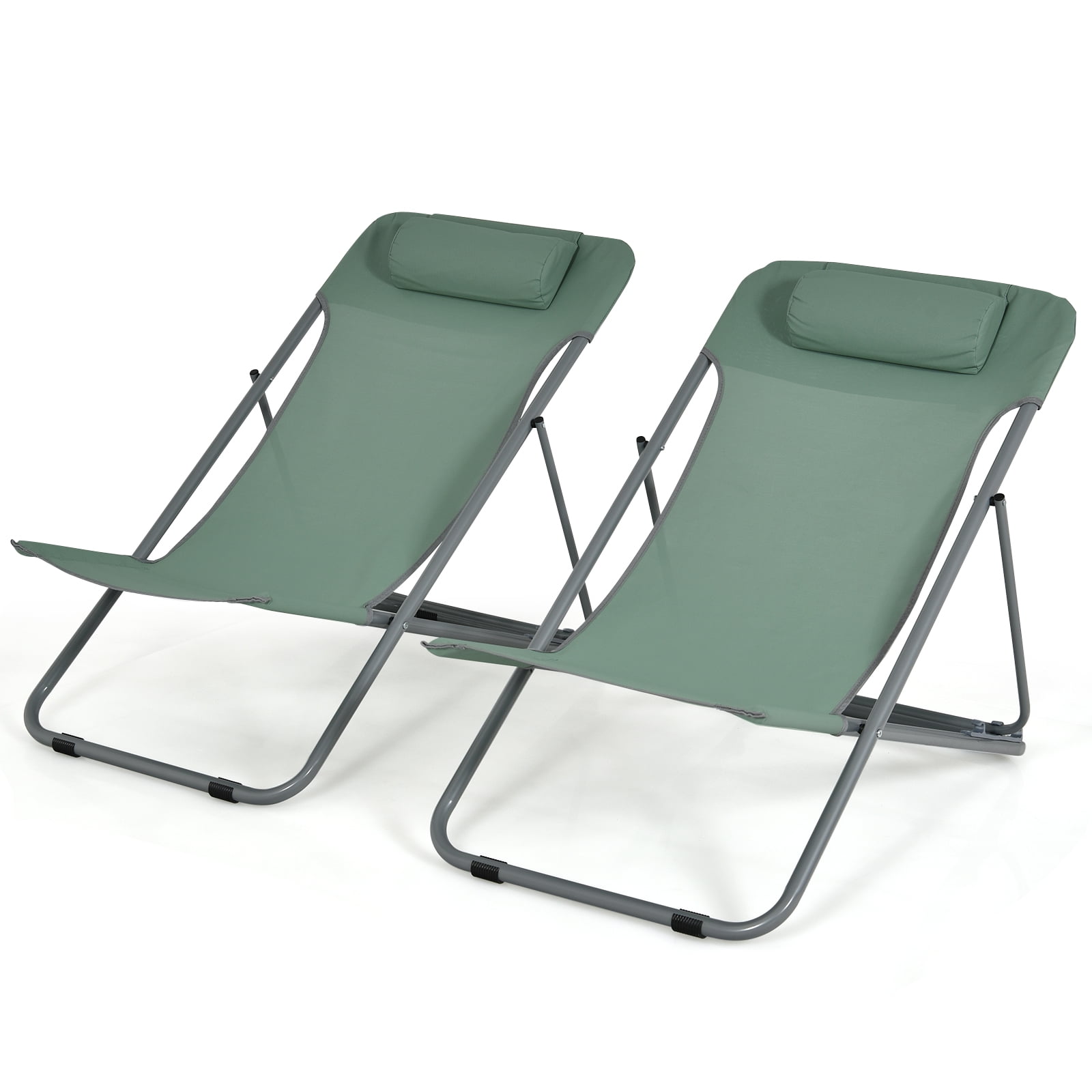 Patiojoy 2 PCS Beach Chair Lounger Reclining Folding Chair w/3Position