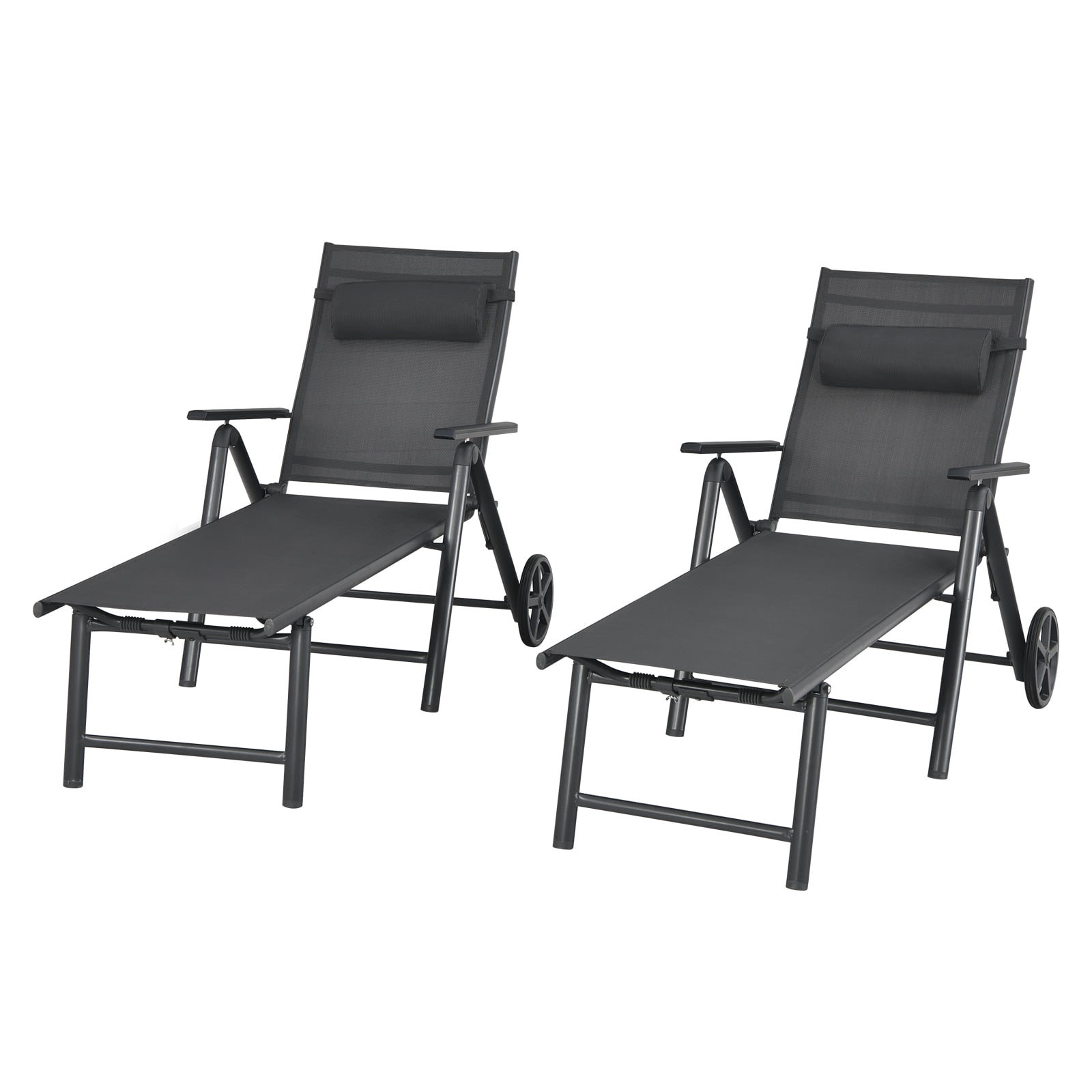 Gray Aluminum Outdoor Folding Lounge Chair Set with Cushions