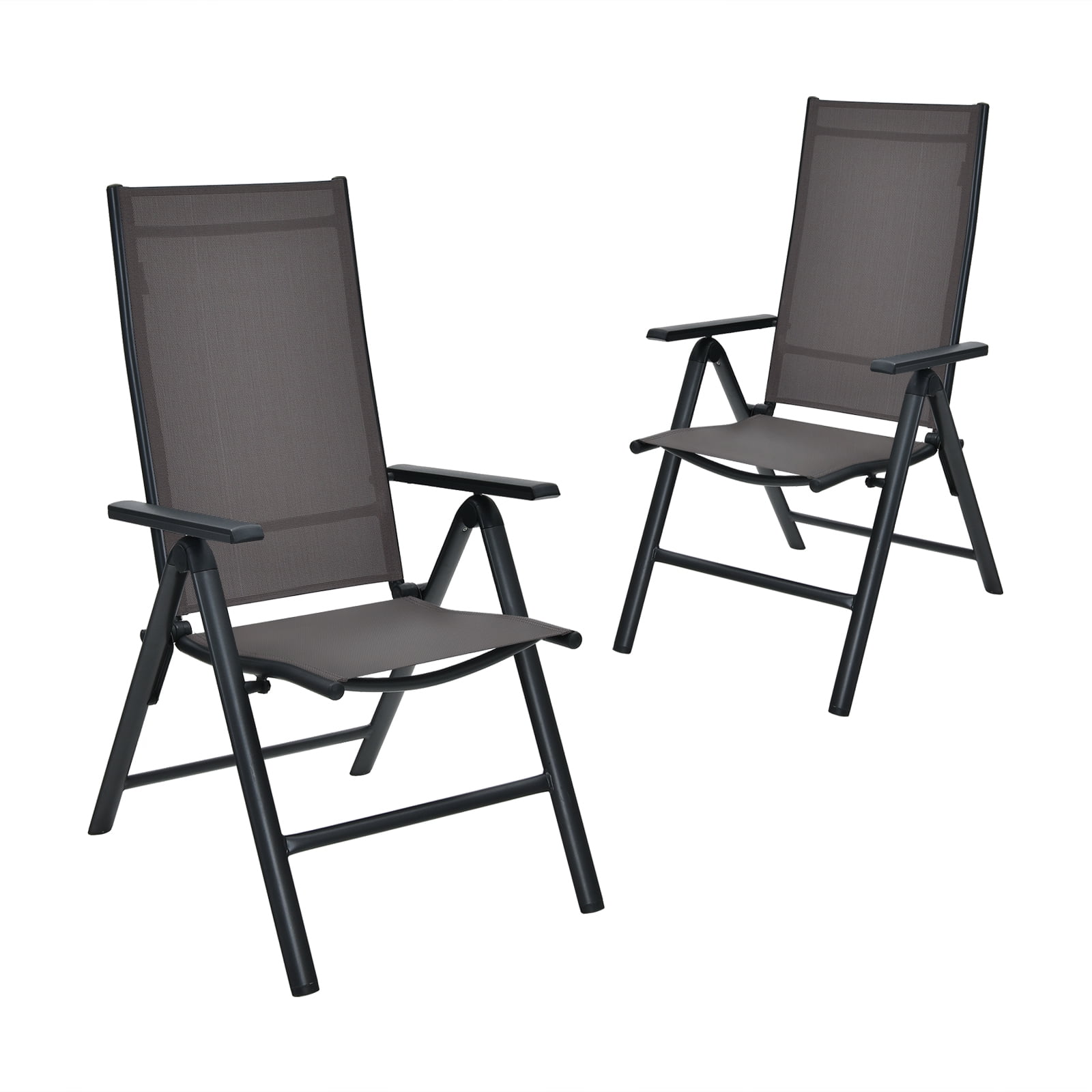 Gray Aluminum Folding Dining Chairs with Adjustable Reclining Backrest, Set of 2