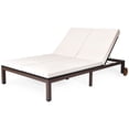 thumbnail image 1 of Patiojoy 2-Person Patio Rattan Recliner Chair Chaise Lounge Daybed with Wheels & Cushion White, 1 of 7