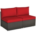 thumbnail image 1 of Patiojoy 2-Piece Outdoor Wicker Rattan Sectional Armless Sofa Chair w/ Red Cushions, 1 of 7