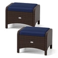 thumbnail image 1 of Costway 2 Pieces Outdoor Patio PE Wicker Ottomans with Removable Cushions Footstools Navy, 1 of 9
