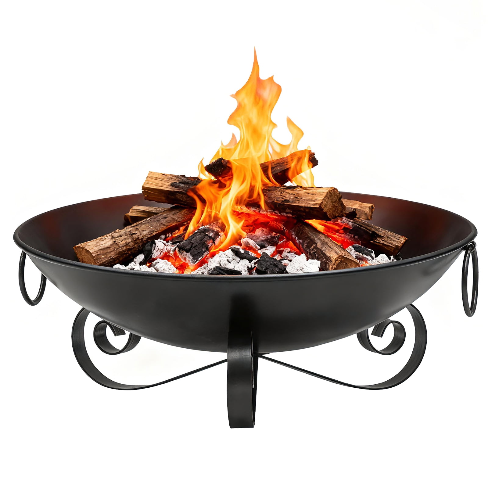 Patiojoy 24 Inch Heavy-Duty Metal Fire Pit Bowl Outdoor Wood-Burning Firepit with Handles