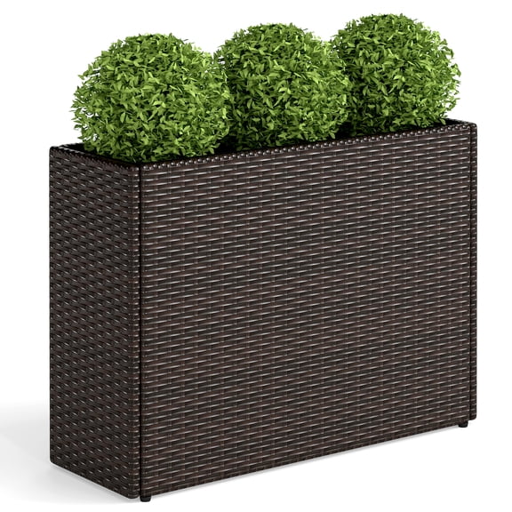 Patiojoy 24" Tall PE Rattan Planter Box All-Weather Rectangular Flower Pot with Removable Liner