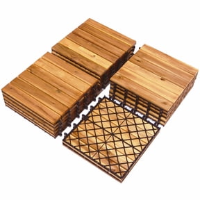 Patiojoy 27PCS 12"x12" Patio Interlocking Tiles Acacia Slat Wood Garden Outdoor &Indoor