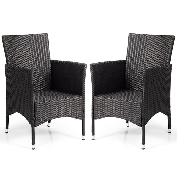 Patiojoy 2PC Patio Rattan Wicker Dining Chairs Set With Cushions Black