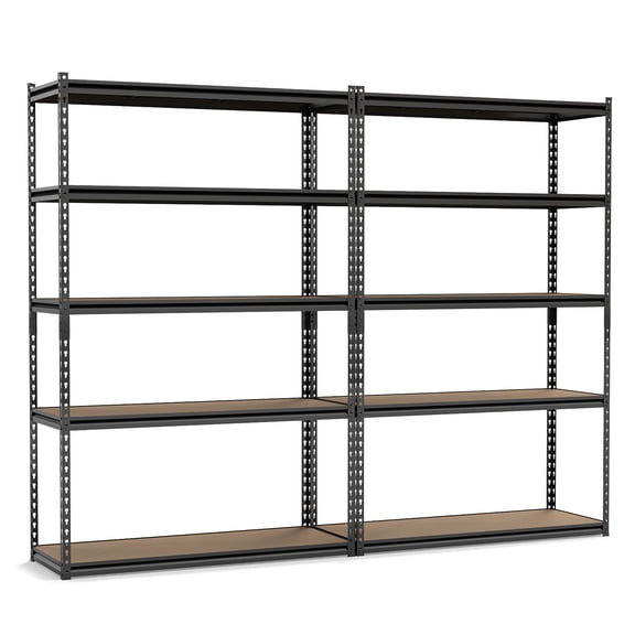 Patiojoy 2PCS 5-Tier Heavy Duty Garage Shelving Unit 48" W x 18" D x 72" H Metal Storage Organizer Rack Black