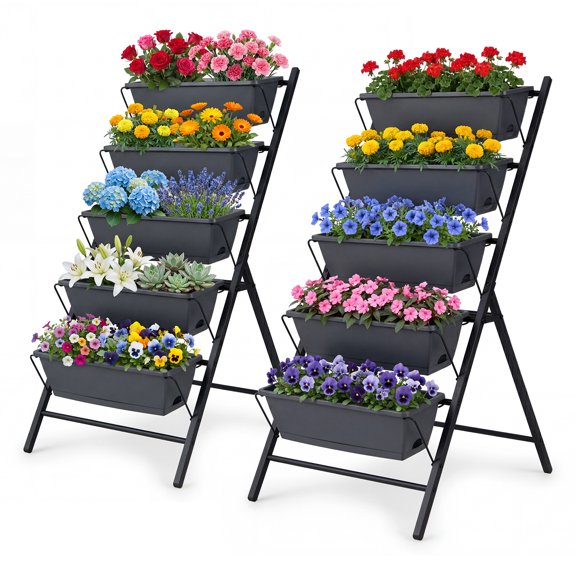 Patiojoy 2PCS 5-Tier Vertical Garden Planter Elevated Raised Garden Bed w/Metal Construction & Drainage System