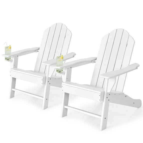 Patiojoy 2PCS Adirondack Chair Outdoor with Cup Holde Weather Resistant Lounger Chair for Backyard Garden Patio and Deck White